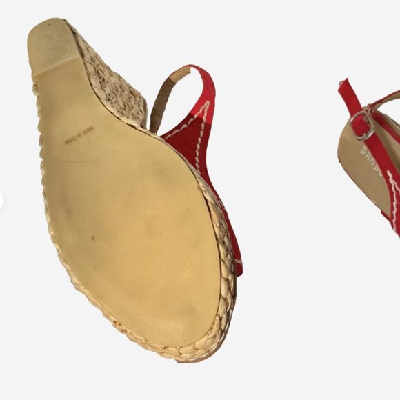 Bamboo Slingback Red Canvas Espadrille Platform Peep Toe Size 10 New - Picture 6 of 6
